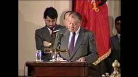 Presidente Aylwin pronuncia discurso en el aniversario de los 500 años del descubrimiento de Amér...