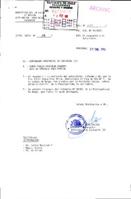 [Carta del Gobernador Provincial de Cachapoal dirigida al Jefe de Gabinete Presidencial]