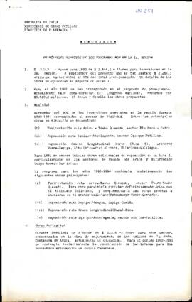 Memorandum: principales aspectos de los programas MOP en la I. Región