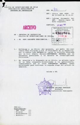[Oficio de la Jefatura de Instrucción de la Policía de Investigaciones de Chile dirigido al Gabin...