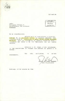 [Carta de Carlos Bascuñan dirigida al Subsecretario del Interior, Belisario Velasco]