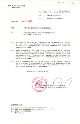 [Carta de Jefe de Gabinete a Sr. Pedro Correa sobre proyecto de ley que impida el ingreso de desechos al país]