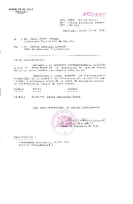 [Oficio  Gab. Pres. Ord. N° 0377 de Jefe de Gabinete Presidencial, remite copia de carta que se indica]