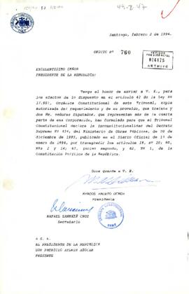[Carta del Presidente del Tribunal Constitucional sobre petitorio de diputados en declarar incons...