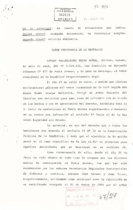 [Carta enviada al Presidente de la República por Carlos Maximiliano Neira Muñoz].