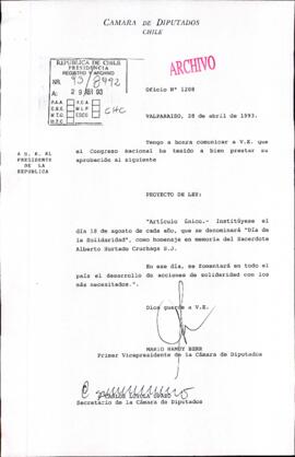 Correspondencia informa que fue aceptado el Proyecto de Ley para la creación del "Día de la Solidaridad" en honor al Padre Alberto Hurtado