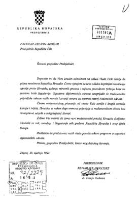 [Carta del Presidente de Croacia al Presidente Patricio Aylwin]