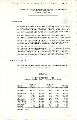 Diágnostico Resumido Situación Habitacional e Infraestructura Proceso Presupuestario 1991 II Región- Antofagasta