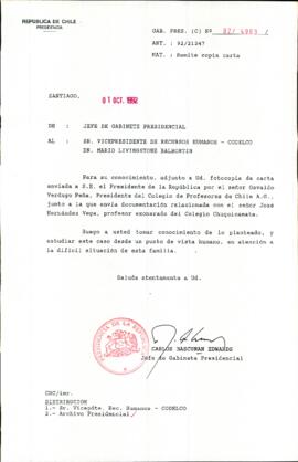 [Carta del Jefe de Gabinete de la Presidencia a Vicepresidente de RRHH de Codelco]