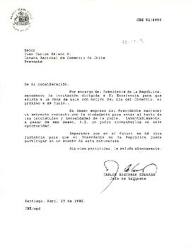 Carta de Carlos Bascuñan al Presidente de la Cámara Nacional de Comercio de Chile