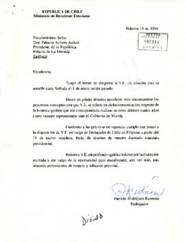[Carta de renuncia de Patricio Rodríguez Rentería como embajador]