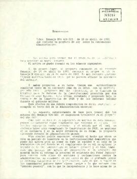 [Sobre Mensale N2s 424-323, de 15 de abril, de 1992:que contiene un proyecto de lev sobre lo contencioso administrativo]
