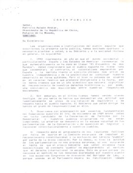 [Carta Pública de la Coordinadora de Organizaciones e Instituciones Mapuche dirigida al Presidente Patricio Aylwin y la Comisión Especial de Pueblos Indígenas]