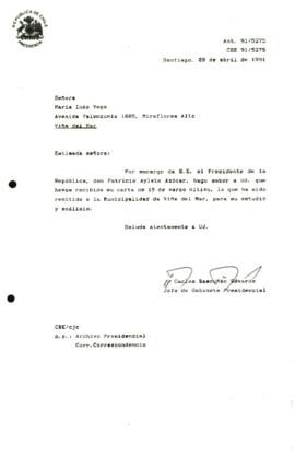 Carta remitida a la Municipalidad de Viña del Mar, para su estudio y análisis.