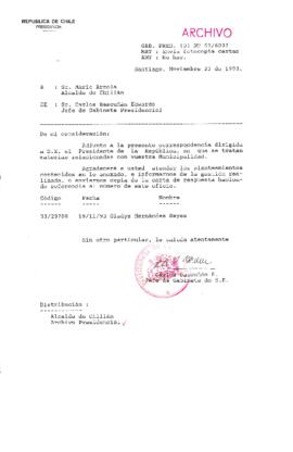 [Oficio Gab. Pres. Ord. N° 6037 de Jefe de Gabinete Presidencial, remite copia de carta que se indica]