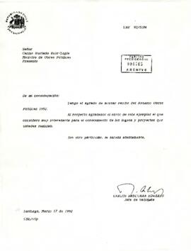 [Carta del Jefe de Gabinete Presidencial al Ministro de Obras Públicas]