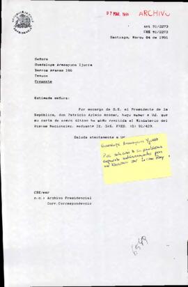 [Carta de respuesta de Jefe de Gabinete a Guadalupe Aramayona por solicitud de apoyo]