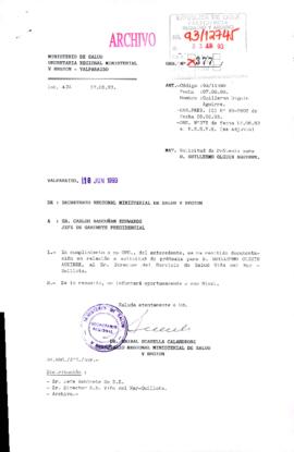 [Oficio del Secretario Regional Ministerial de Salud de la Región de Valparaíso dirigido al Jefe de Gabinete Presidencial, referente a solicitud de particular]
