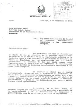 [Carta de la Asociación de Exportadores de Chile dirigida al Presidente Patricio Aylwin, mediante...