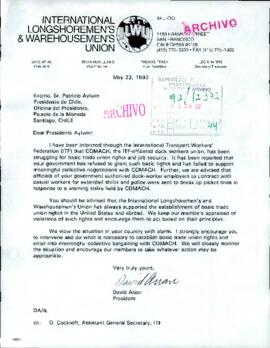 [Carta del International Longshore and Warehouse Union dirigida al Presidente Patricio Aylwin]