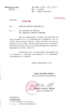 [Oficio  Gab. Pres. Ord. N° 0384 de Jefe de Gabinete Presidencial, remite copia de carta que se indica]