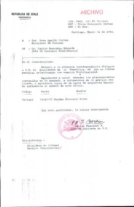 [Carta del Jefe de Gabinete de la Presidencia a Alcaldesa de Coronel]