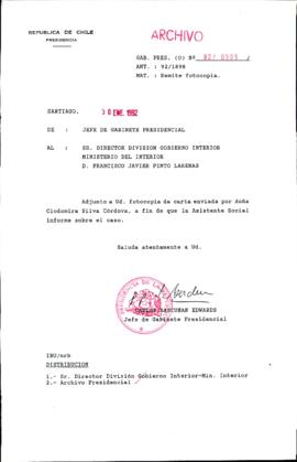 [Carta del Jefe de Gabinete de la Presidencia a Director de División Gobierno Interior]