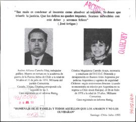 [Homenaje de Dora Carreño a familiares que fueron Detenidos Desaparecidos Alfonso y Cristina Carreño]