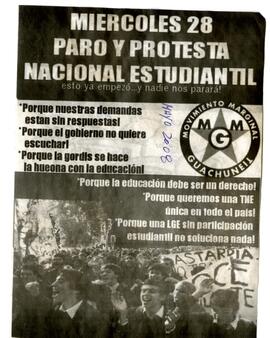 Miércoles 28 Paro y Protesta Nacional Estudiantil esto ya empezó...y nadie nos parará!