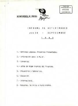 Informe de actividades del Servicio Nacional de la Mujer Julio - Septiembre 1991