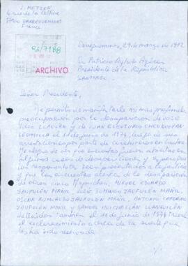 [Carta dirigida al Presidente Patricio Aylwin, referente a detenidos desaparecidos mapuches]