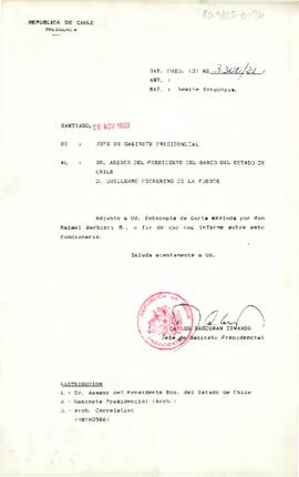 [Carta del Jefe de Gabinete Presidencial a Asesor del Presidente del Banco del Estado de Chile]