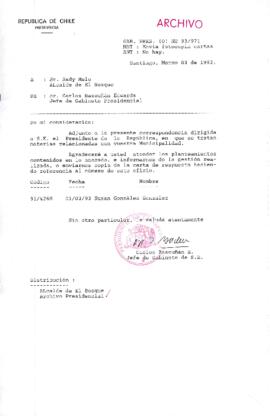 [Oficio  Gab. Pres. Ord. N° 0971 de Jefe de Gabinete Presidencial, remite copia de carta que se indica]
