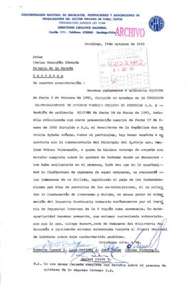 [Carta de Confederación Nacional de Sindicatos, Federaciones y Asociaciones de Trabajadores del Sector Privado de Chile]