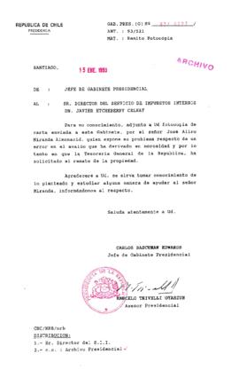 [Oficio  Gab. Pres. Ord. N° 0227 de Jefe de Gabinete Presidencial, remite copia de carta que se indica]