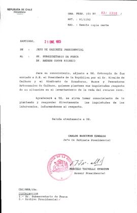 [Oficio Ord. N° 306 de Jefe de Gabinete Presidencial, remite copia de carta que se indica]