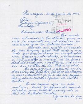 [Carta dirigida al Presidente Patricio Aylwin en la cual se expone opinión referente a casos de secuestros en el país}