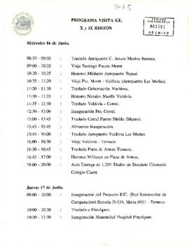 Programa visita S.E X y IX Región en Junio de 1993