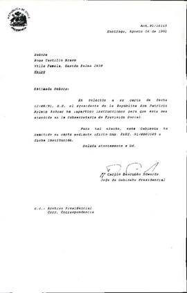 [Carta de respuesta enviada a la Sra. Rosa Castillo remitiendo su carta a Subsecretaría de Previción Social]