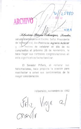 [Saludo de Cumpleaños del Senador Sebastián Piñera al Presidente Patricio Aylwin]