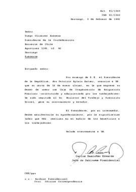 [Carta de respuesta del Jefe de Gabinete Presidencial al Presidente de la Confederación Bancaria de Chile]