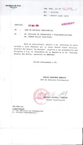 [Oficio Gab. Pres. N° 5690 de Jefe de Gabinete Presidencial, remite copia de carta que se indica]