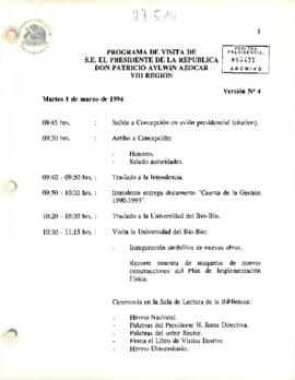 Program de Visita de S.E. El Presidente Don Patricio Aylwin Azócar VII Región