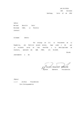[Informa que carta fue remitida a Municipalidad de Conchalí, mediante Of. GAB. PRES. (0) 91/2435]