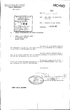 [Carta de respuesta Subsecretaria de Bienes Nacionales dirigida al Sr. Julio Carrasco por consulta sobre terrenos]
