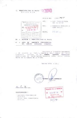 [Oficio del Alcalde de la Municipalidad de Maipú dirigido al Jefe de Gabinete Presidencial]