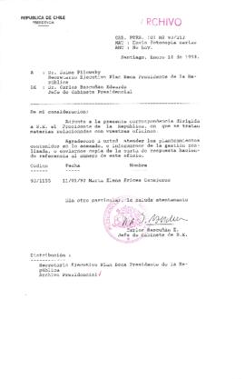 [Oficio  Gab. Pres. Ord. N° 0212 de Jefe de Gabinete Presidencial, remite copia de carta que se indica]