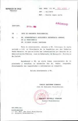 [Carta del Jefe de Gabinete de la Presidencia a Subsecretario de la Secretaría General de la Presidencia]