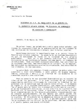 Discurso de S.E. El Presidente de la República, D. Patricio Aylwin Azócar, en clausura de Seminario de Alcaldes y Concejales
