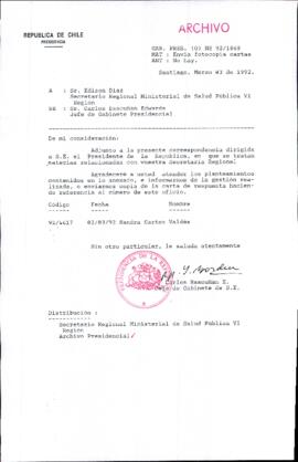 [Carta del Jefe de Gabinete de la Presidencia a SEREMI de Salud VI Región]